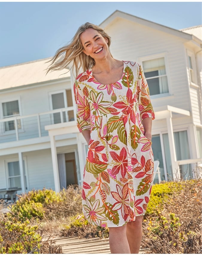 Womens Linen Pocket Tunic Dress