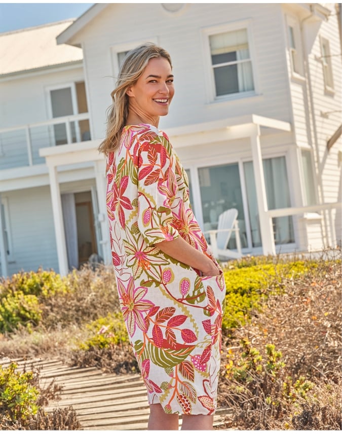 Womens Linen Pocket Tunic Dress
