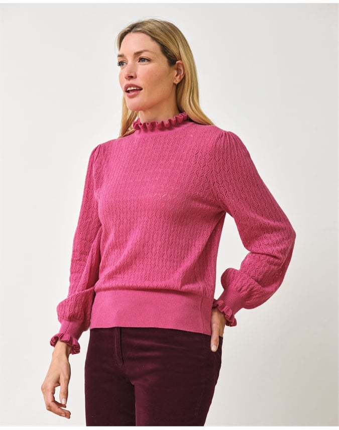Lacy Frill Collar Viscose Blend Sweater