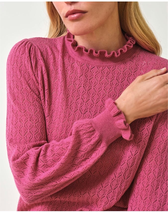 Lacy Frill Collar Viscose Blend Sweater