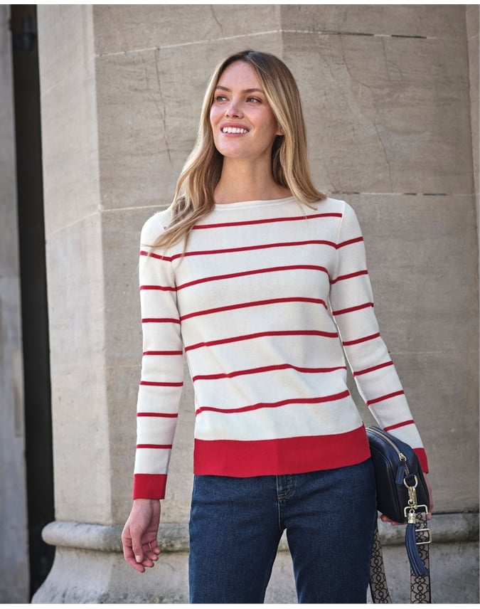 Cotton Wool Striped Bardot Sweater