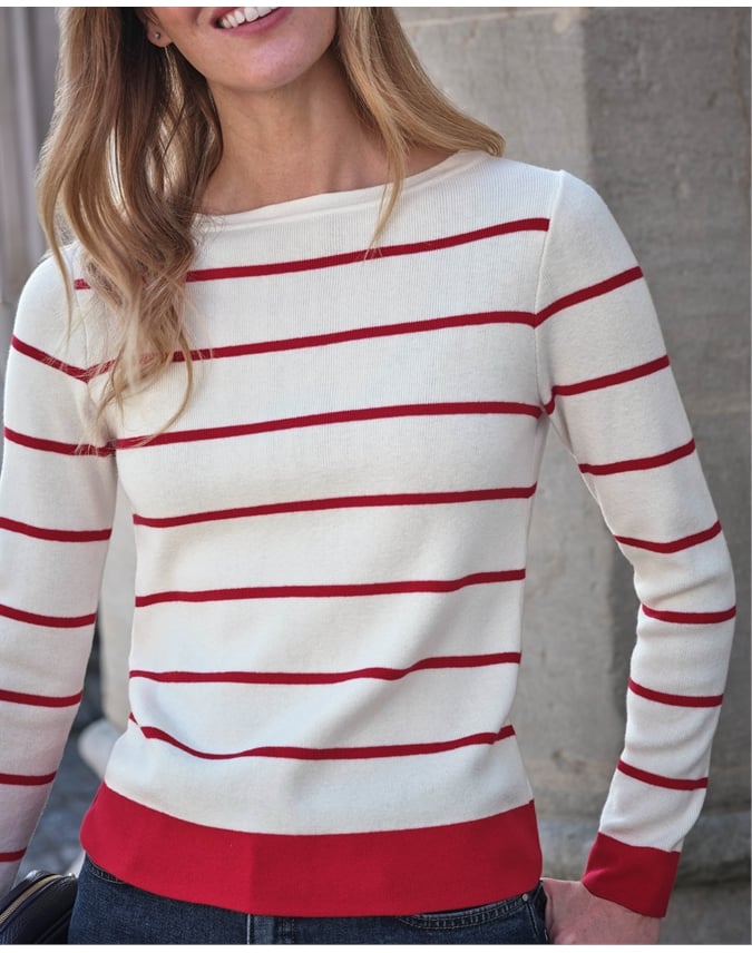 Cotton Wool Striped Bardot Sweater
