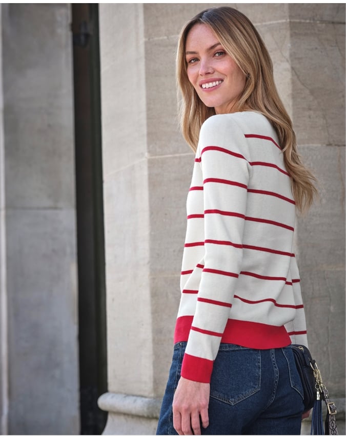 Cotton Wool Striped Bardot Sweater
