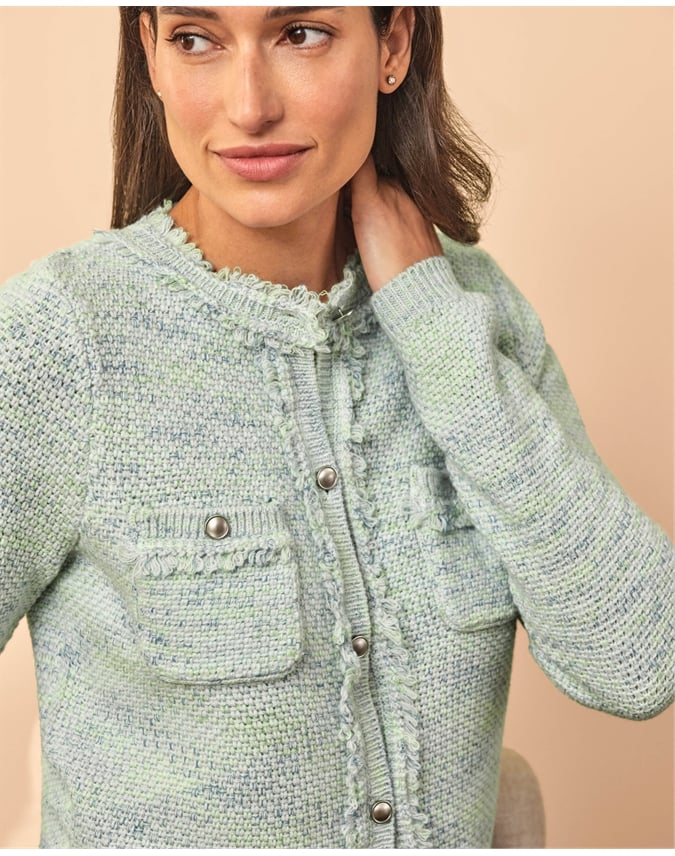 Wool Blend Tweedy Fringe Jacket