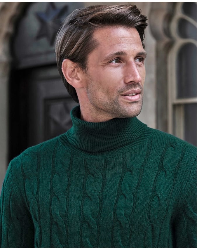 Cashmere Blend Cable Roll Neck Sweater