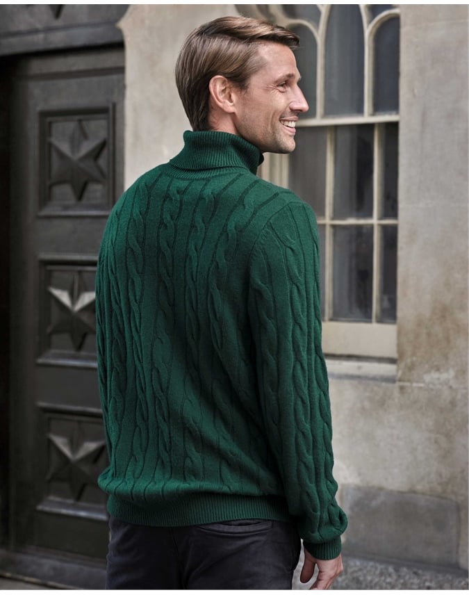 Cashmere Blend Cable Roll Neck Sweater