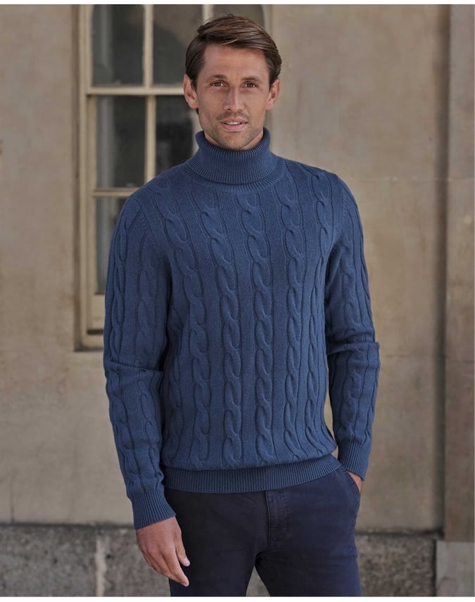Cashmere Blend Cable Roll Neck Sweater