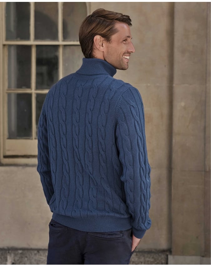 Cashmere Blend Cable Roll Neck Sweater