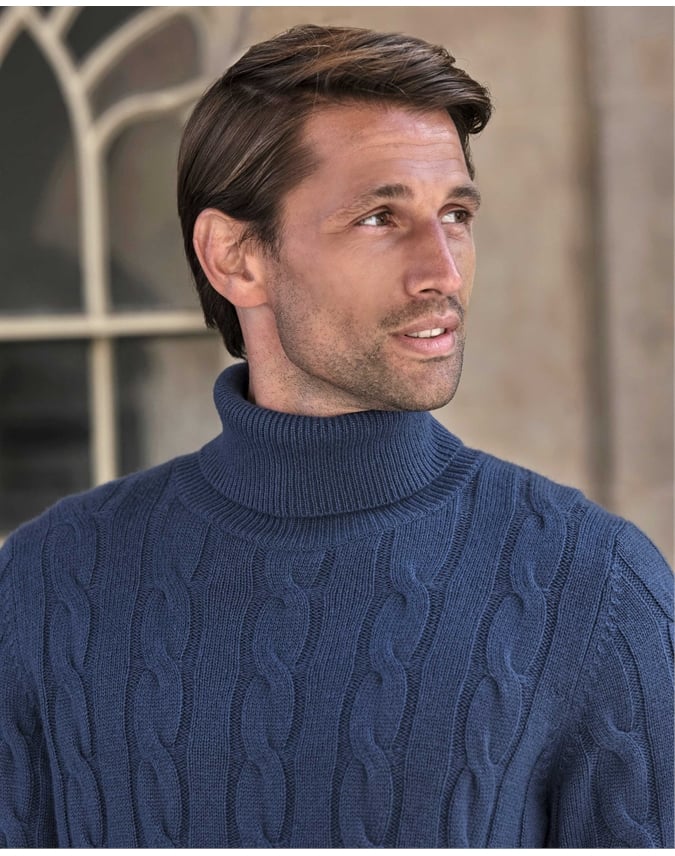 Cashmere Blend Cable Roll Neck Sweater