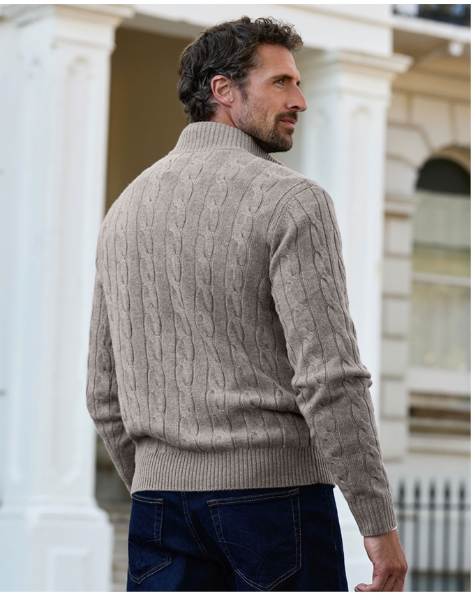 Mens Cashmere Blend Half Zip Cable Jumper