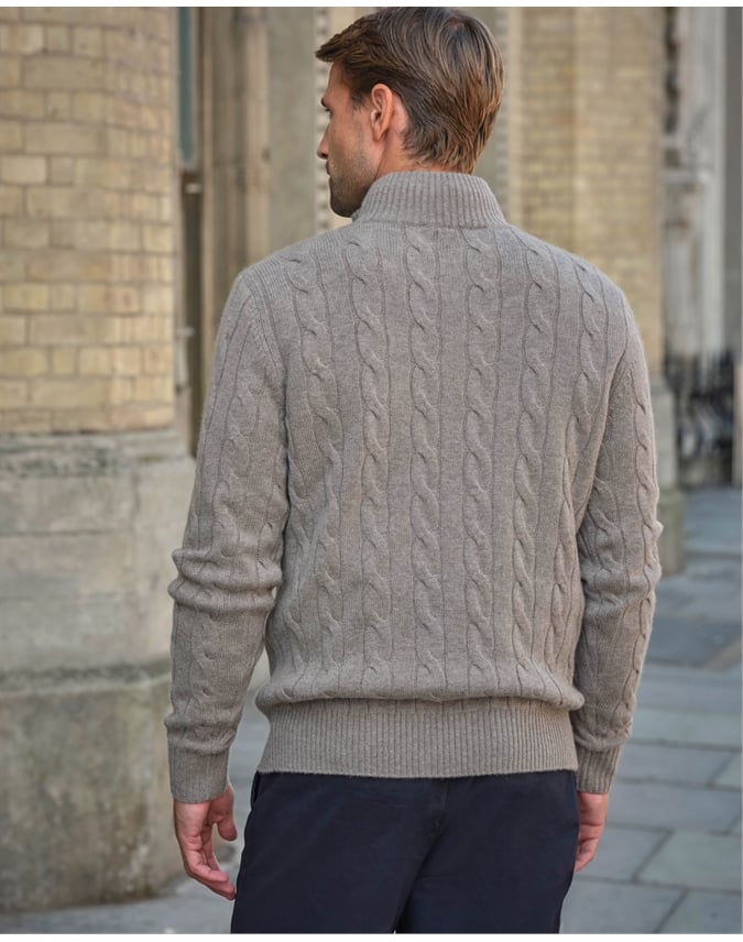 Mens Cashmere Blend Half Zip Cable Sweater