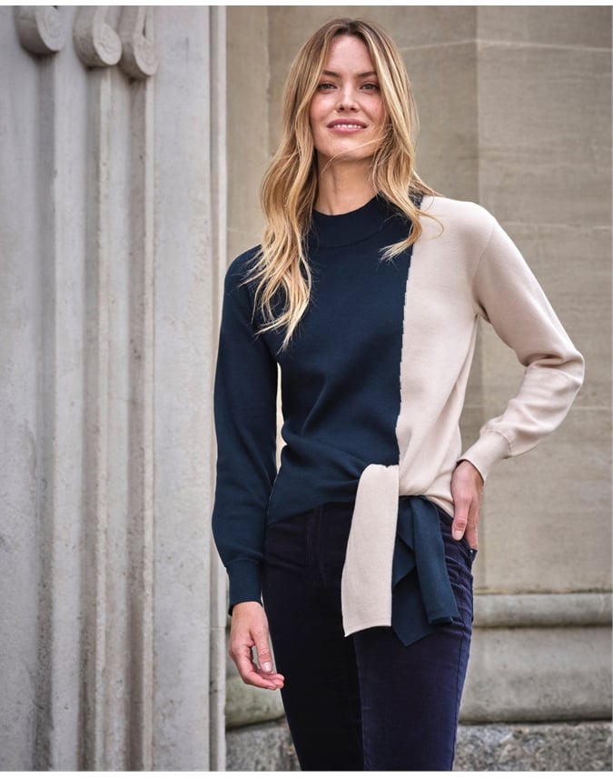 Cotton Blend Tie Sweater