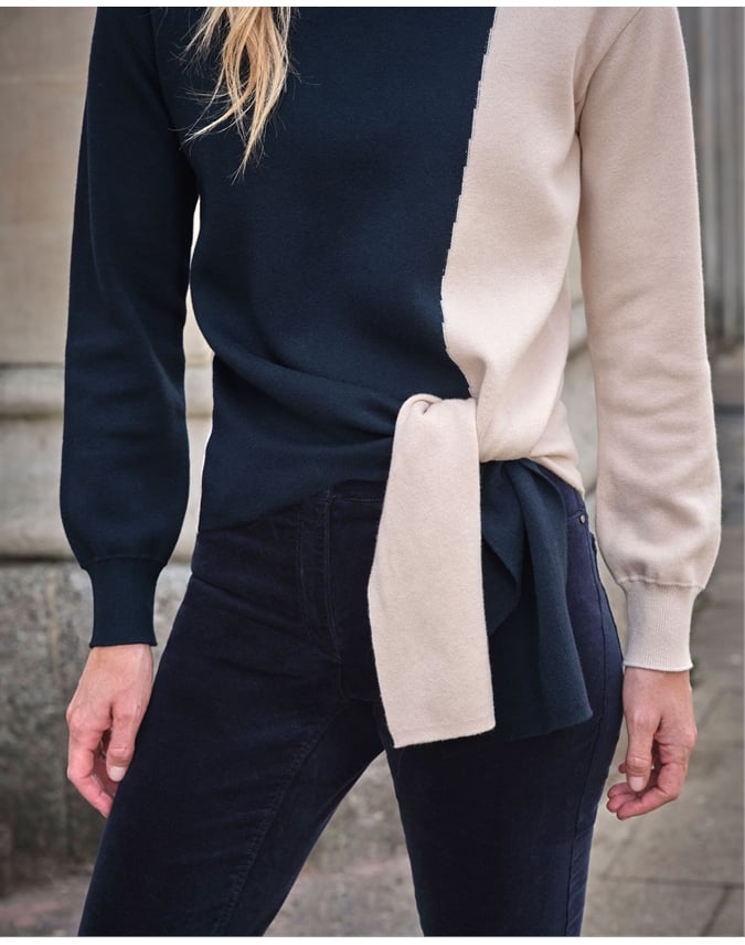 Cotton Blend Tie Sweater