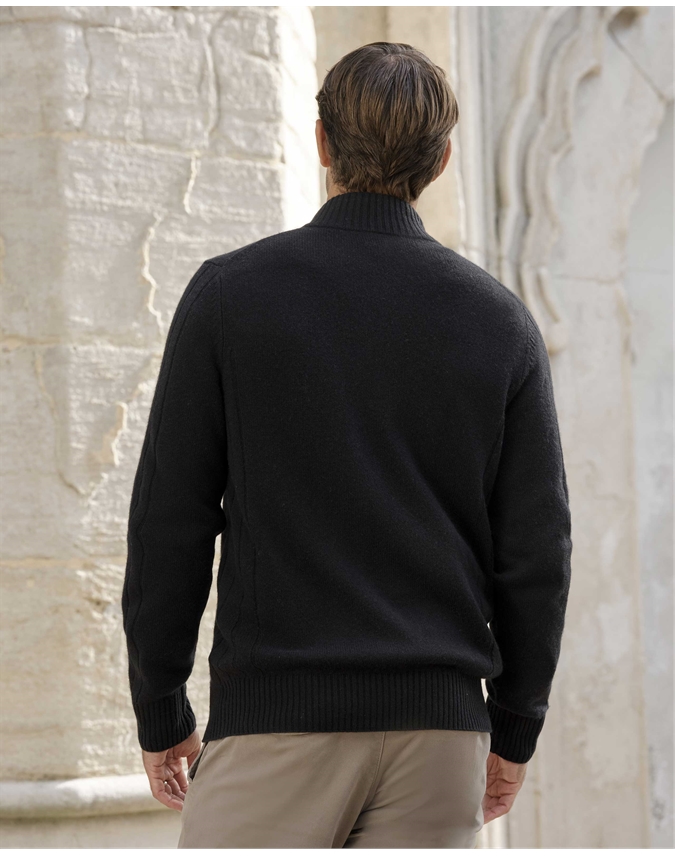 Wool Cashmere Ribbed Zip Through Cardigan