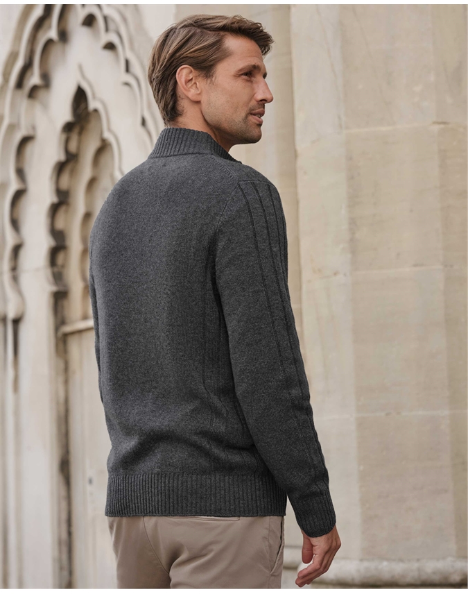 Wool Cashmere Ribbed Zip Through Cardigan