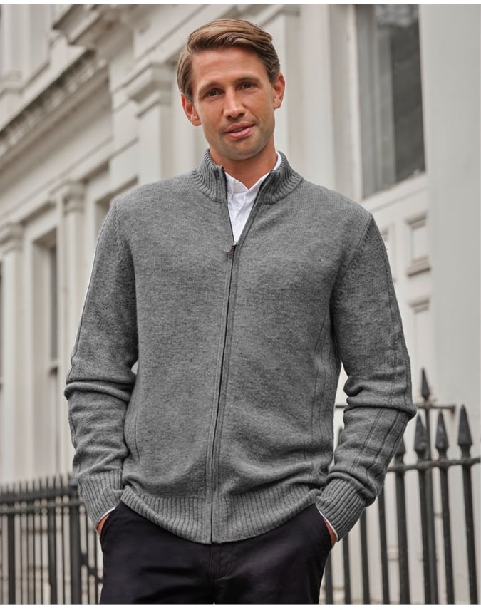 Wool Cashmere Ribbed Zip Through