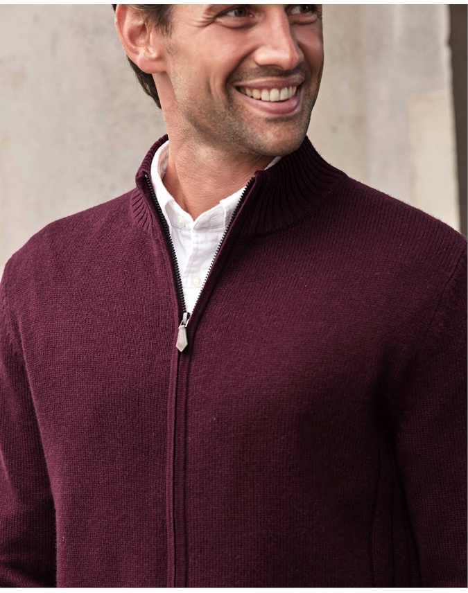 Wool Cashmere Ribbed Zip Through Cardigan