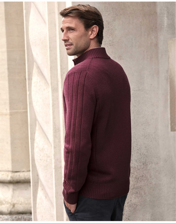 Wool Cashmere Ribbed Zip Through Cardigan