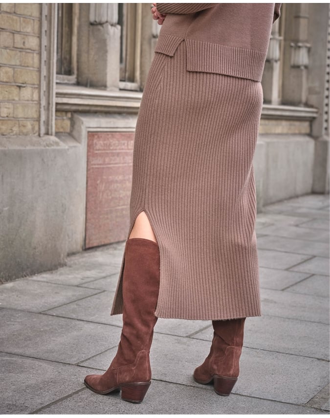 Cashmere Blend Knitted Ribbed Skirt