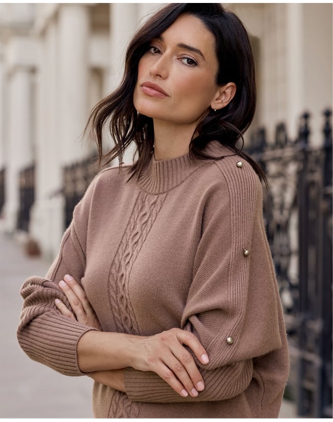 Cashmere Wool Button Sleeve Sweater