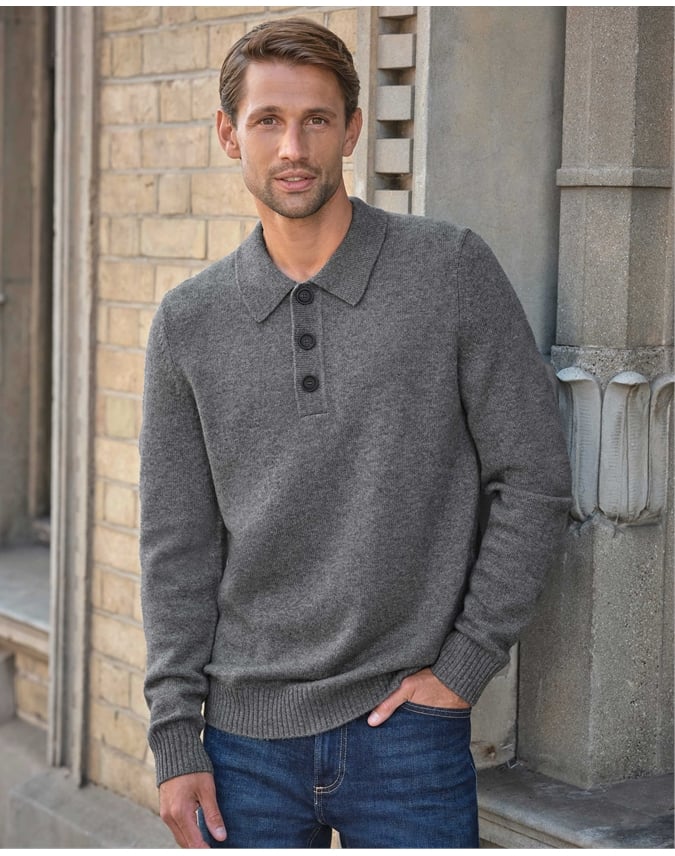 Mens Cashmere Blend Button Collar Sweater