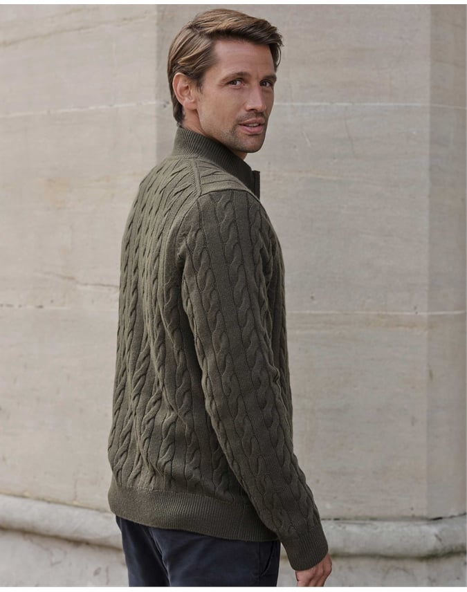 Mens Cashmere Blend Cable Zip Cardigan