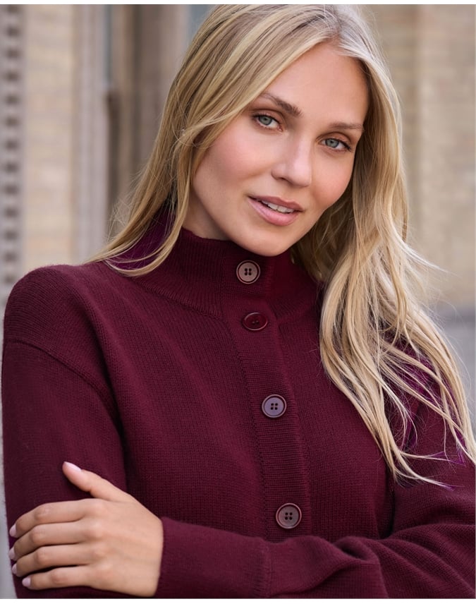 Wool Cashmere Funnel Neck Cardigan