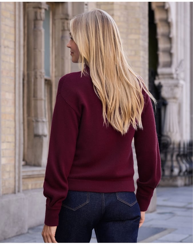 Wool Cashmere Funnel Neck Cardigan