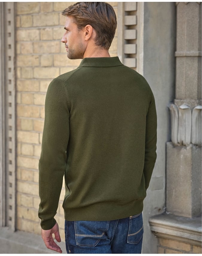 Cashmere Blend Long Sleeve Polo Shirt