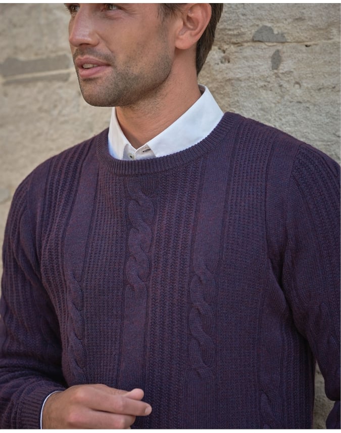 Cashmere Blend Cable Crew Neck Sweater