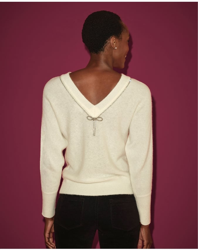 Fluffy Diamante Bow Sweater