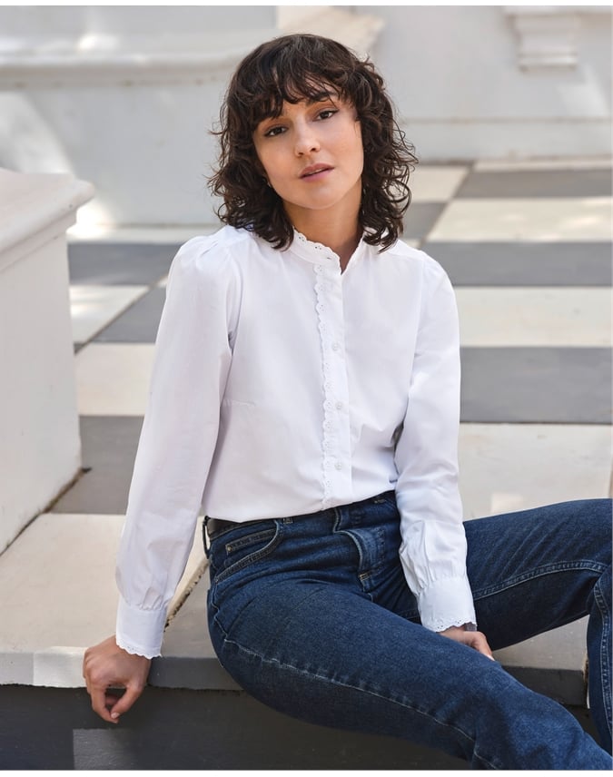 Lace Trim Cotton Shirt