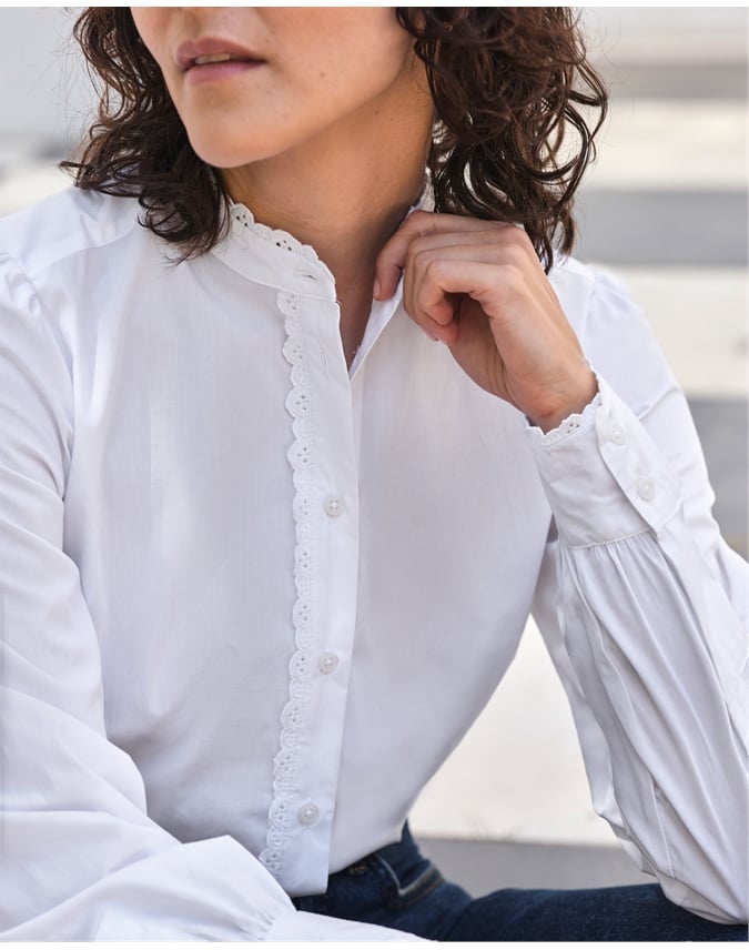 Lace Trim Cotton Shirt