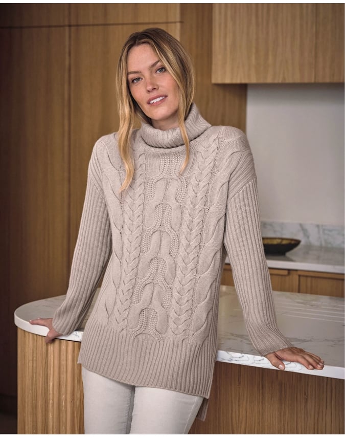 Luxury Cashmere Blend Cable Roll Neck