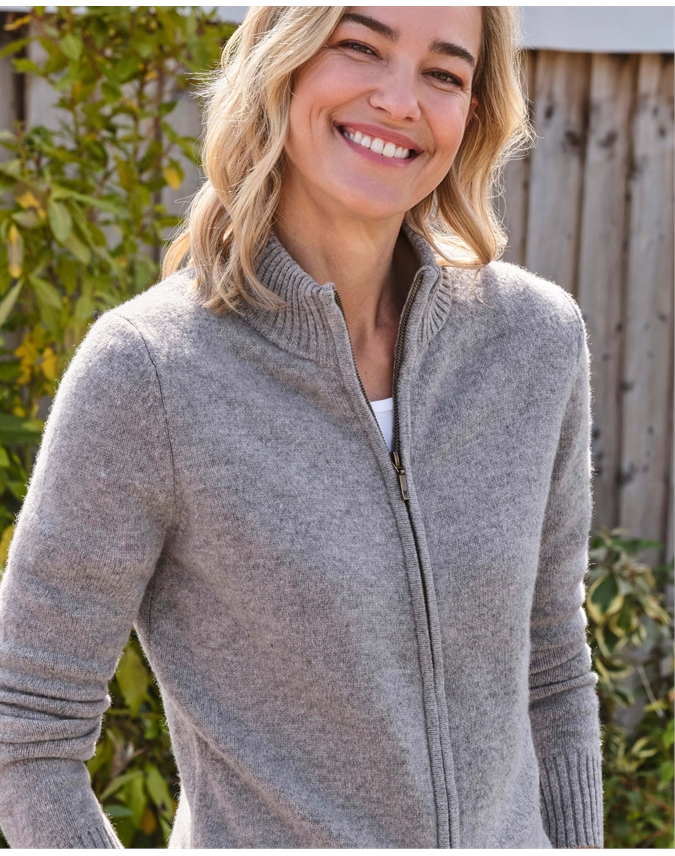 Lambswool Zip Thru Cardigan