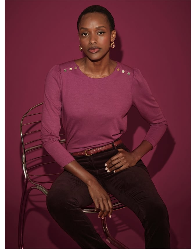 Plain Button Shoulder Top