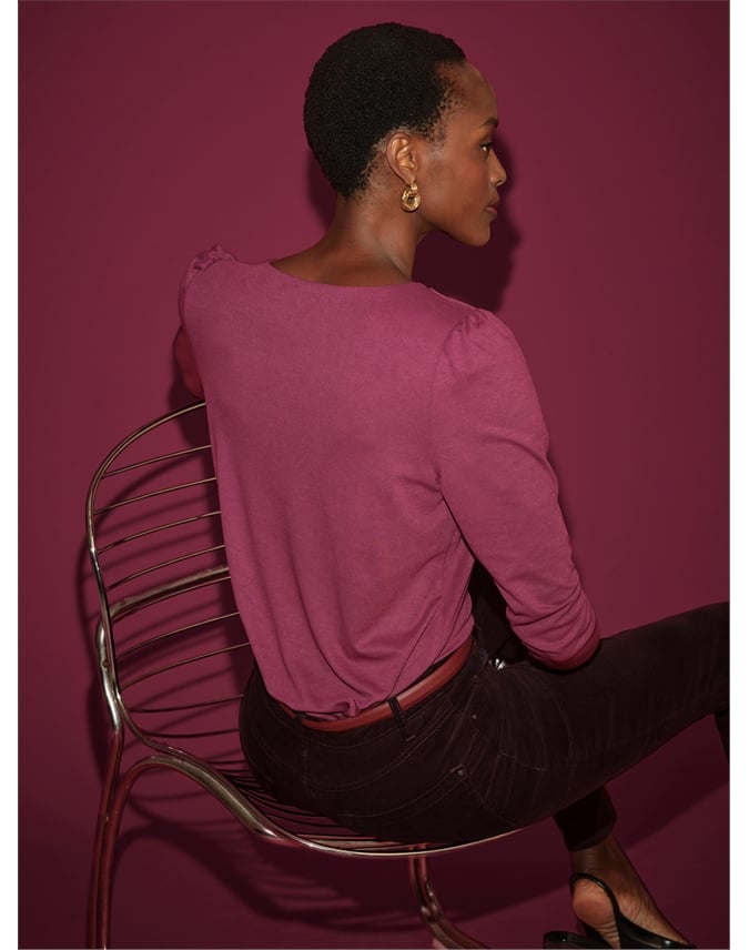 Plain Button Shoulder Top
