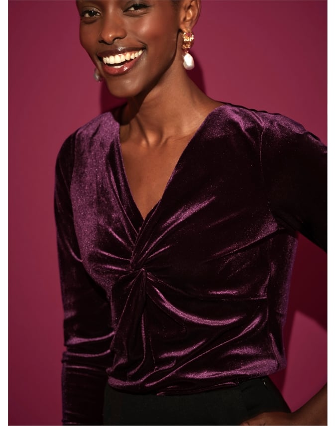 Twist Front Velvet Top