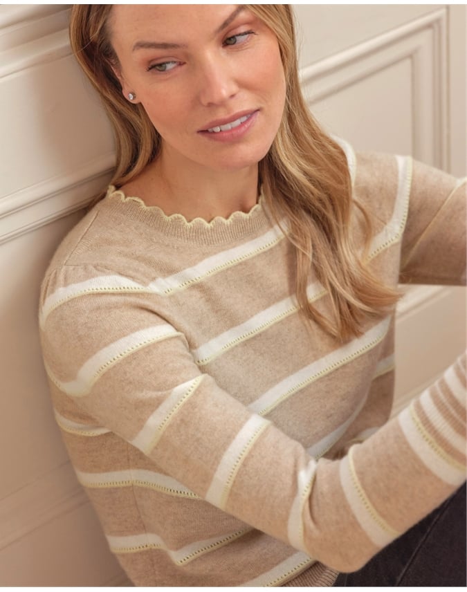 Cashmere Blend Pretty Pointelle Stripe Sweater