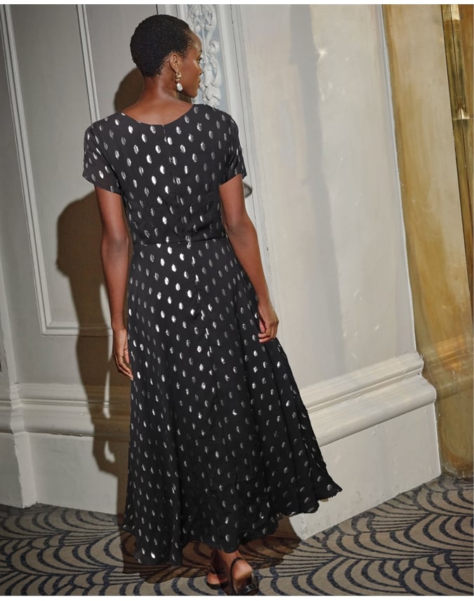 Metallic Spot Fit And Flare Dress