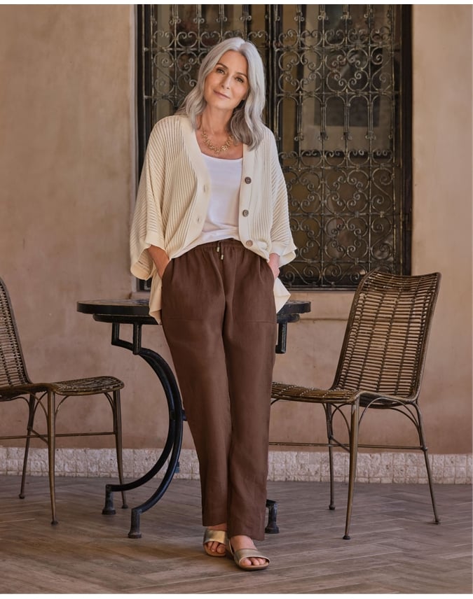 Tapered Leg Linen Trousers