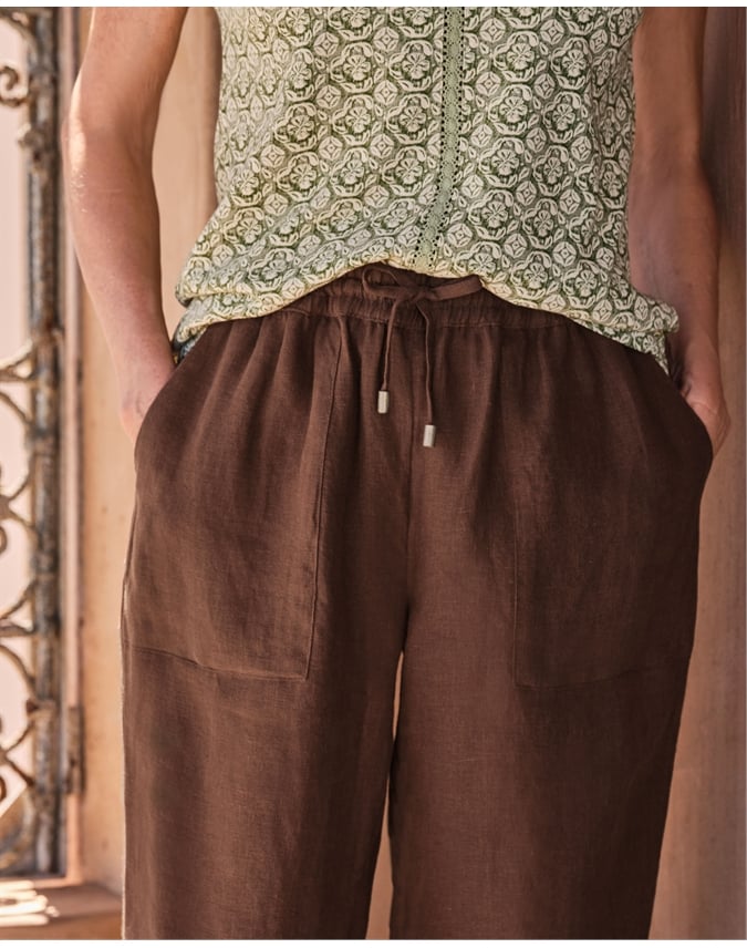 Tapered Leg Linen Trousers