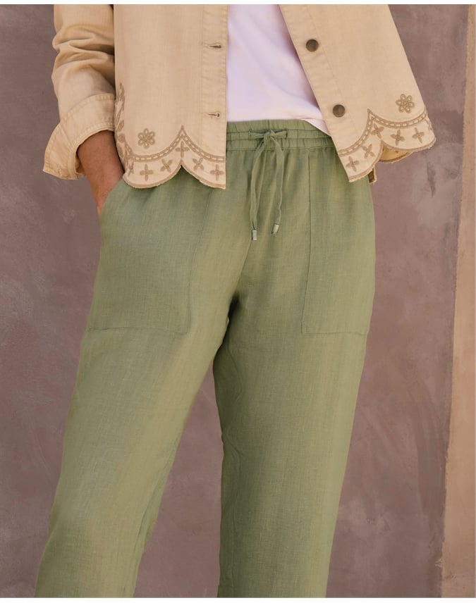 Tapered Leg Linen Trousers