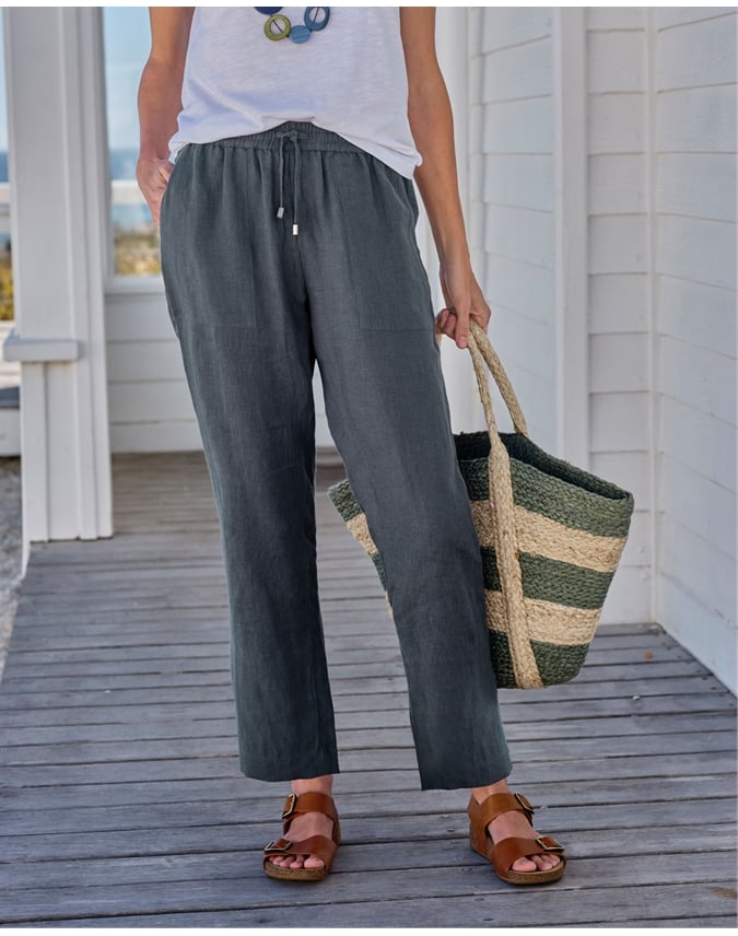 Tapered Leg Linen Trousers