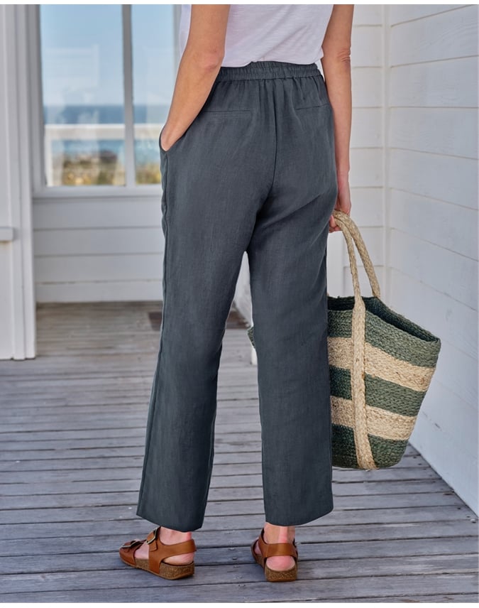 Tapered Leg Linen Trousers
