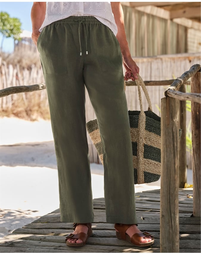 Tapered Leg Linen Trousers