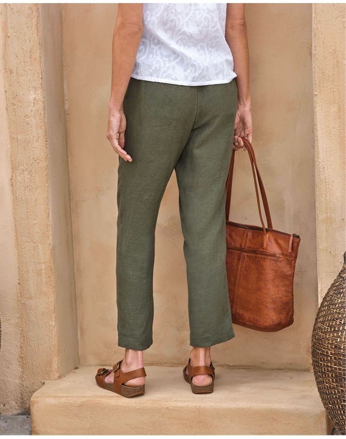 Tapered Leg Linen Trousers