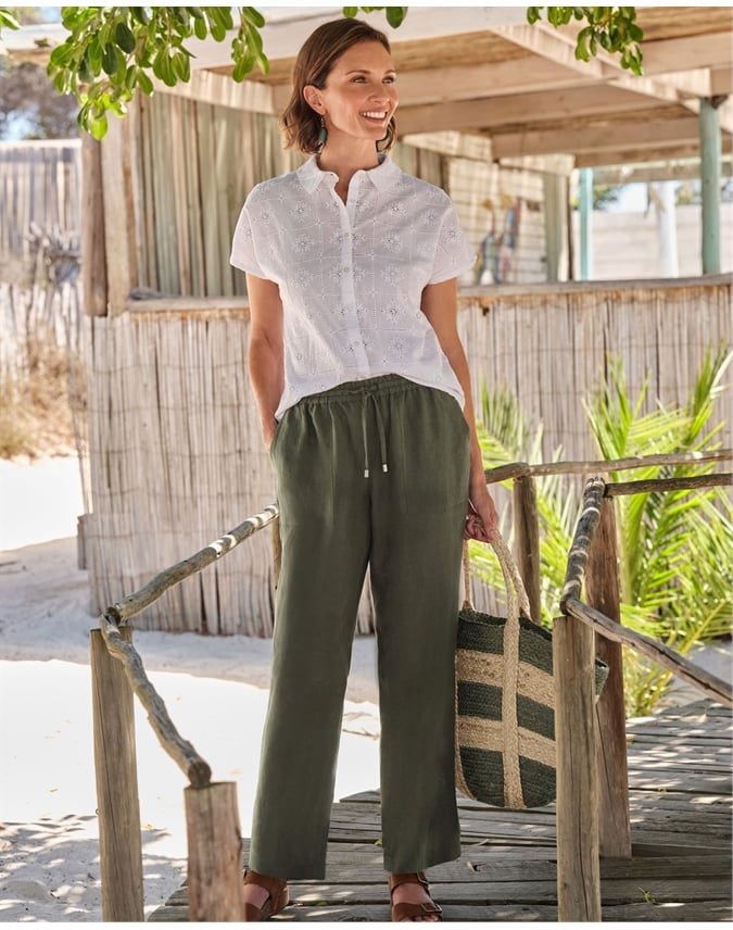 Tapered Leg Linen Trousers