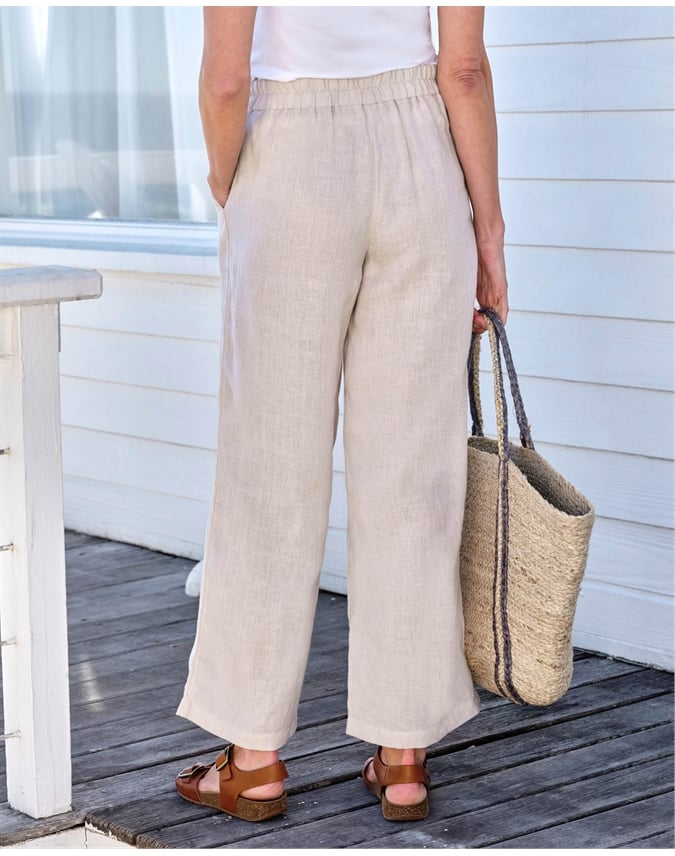 Wide Leg Full Length Linen Trousers
