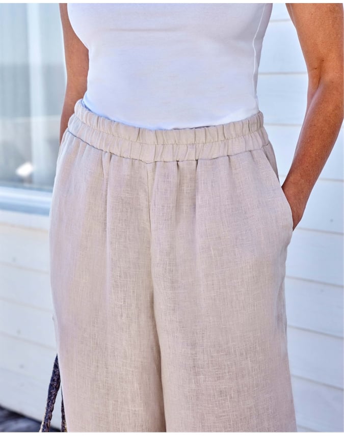 Wide Leg Full Length Linen Trousers